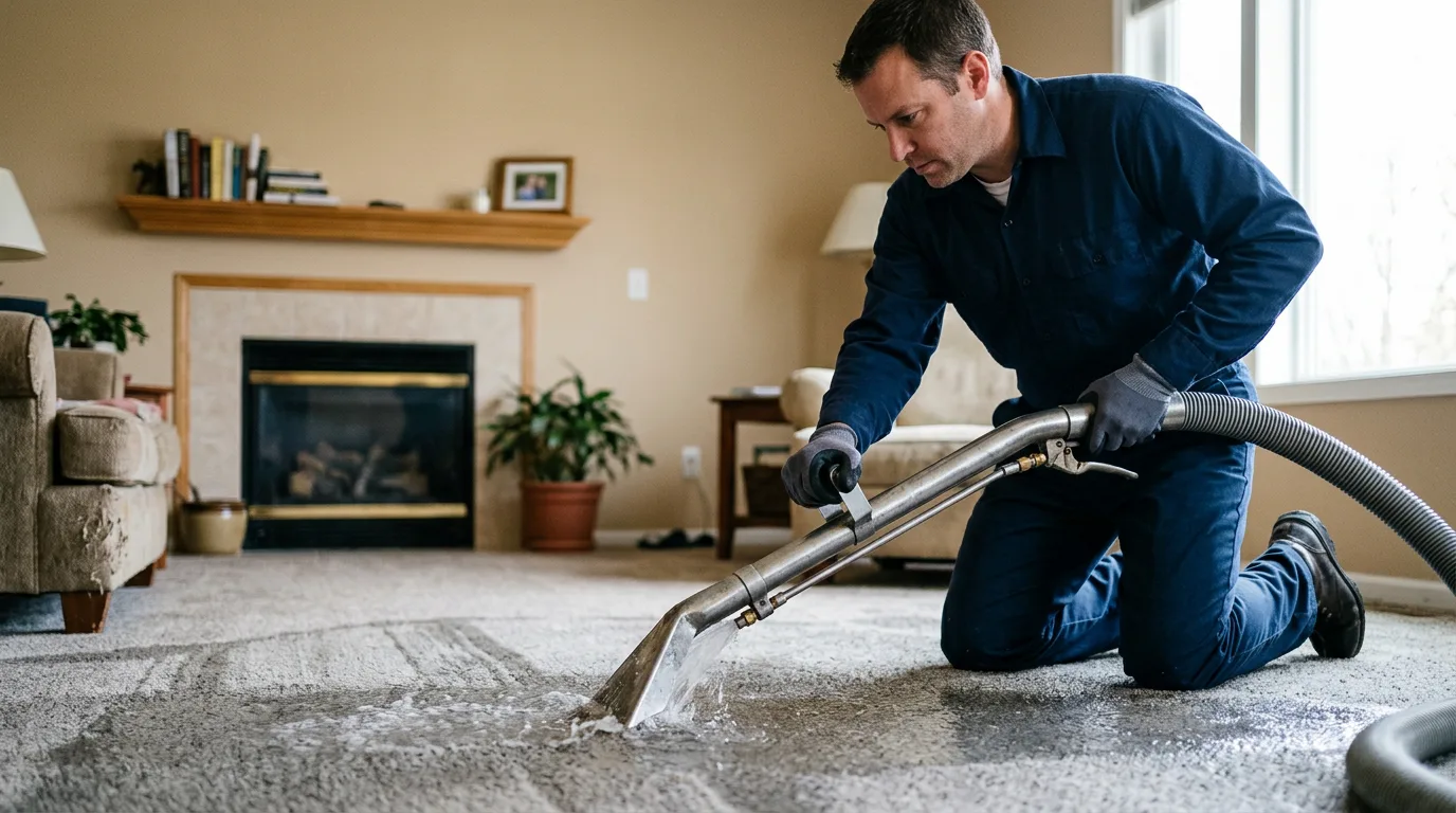 Water damage restoration technician working near Grainfield, KS